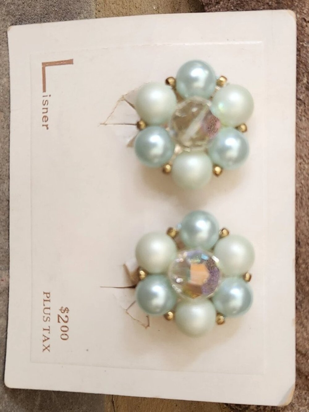 Vtg 1950-60s Lisner Faux Pearl Cluster Aurora Borealis Crystal Clip On Earrings - Picture 3 of 14